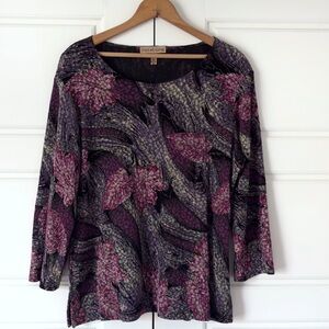 Notations Artsy Floral Embroidered Tunic Top Women XL Black Purple Whimsigoth